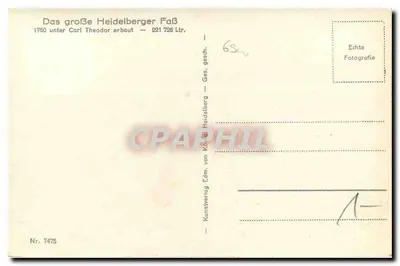 Duży cypel w Heidelbergu — zbudowany w 1750 roku pod Carl Theodor — wydawca Kunstverlag Edm. von Köhler Heidelberg, nr 7475 — Rewers