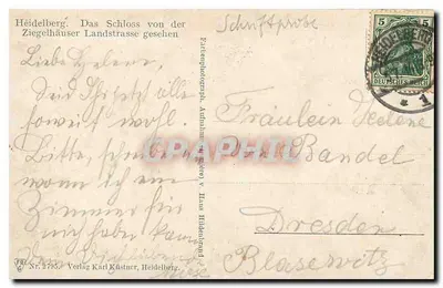Heidelberg — Zamek widziany z Landstraße — Wydawnictwo Karl Küstner, Heidelberg, n° 2795 — Rewers