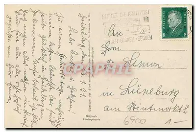 Heidelberg, Castello — rovine su collina boscosa — fotografia BEHNIT DIE KRAFTPOST & Cie, n°2158 — Verso