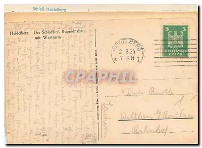 Slot Heidelberg — Ruprechtsbau met wachttoren — Heidelberg, 1925 — Achterkant