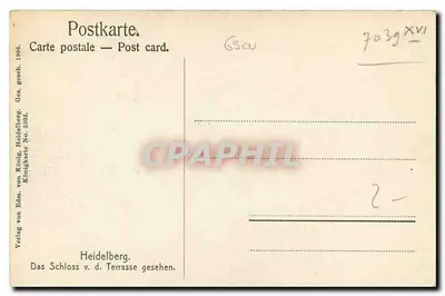 Heidelberg. Zamek widziany z tarasu. — Wydawca: Verlag von Edm. von König, Heidelberg. Nr 3392. — Rewers