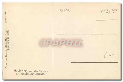 Heidelberg widziana z tarasu przy księżyku — Wydawnictwo Edm. von König, Heidelberg, Königkarte Nr. 2555 — Rewers