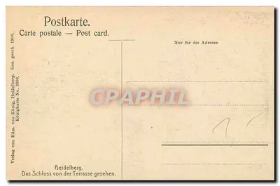 Zamek w Heidelbergu — widok z tarasu — wydawca König von Edm. von Heidelberg, nr 3308 — Rewers