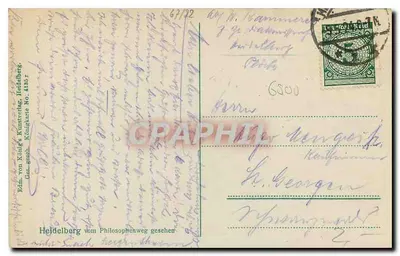 Heidelberg — widok z Philosophenweg — wydawca König's Kunstverlag, nr 4136 — Rewers
