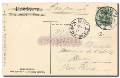 Castelo da Terrasse — Heidelberg — Verlag von Edm. von König, Heidelberg, No 3308 — Verso