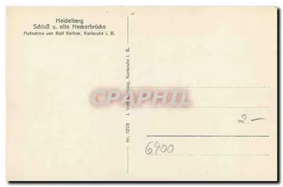 Heidelberg — Zamek i stara mostowa przez Neckar — J. Veltkamp, Karlsruhe i. B., nr 1295 — Rewers