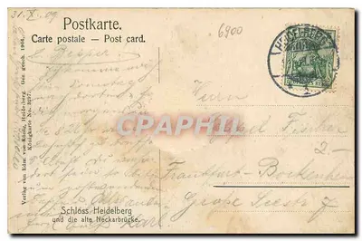 Zamek Heidelberg i stara mostowa przez Neckar — Wydawnictwo Edm. von König, Heidelberg, Nr 3497 — Rewers