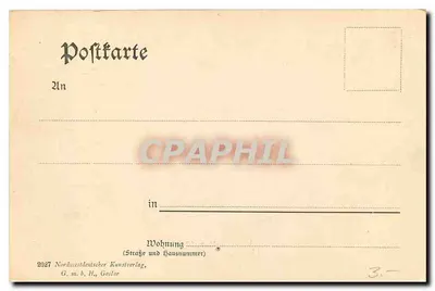 Okerthal, Mausefalle — paisagem de rochedos em uma floresta — Nordwestdeutscher Kunstverlag, n° 2027 — Verso