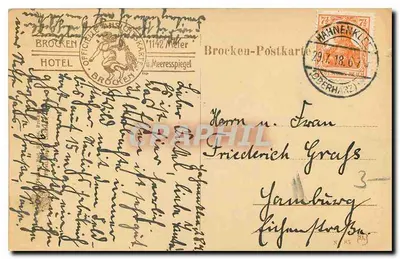 Brocken, 1142 m acima do nível do mar — Brockenhotel e Jardim Botânico, Observatório — Carta postal do Brocken — Verso