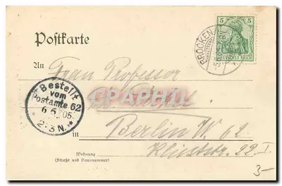 Brocken i. H. — vista do topo com edifício e torre — Editora: Fr. Rose, Wernigerode — Verso