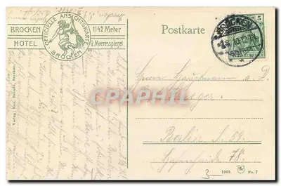Brocken — Hotel i światłołom — wydawca J.J.T. 1909 — Rewers