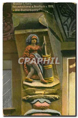 Goslar no Harz — Estátua da Botterhanne — Escultura em madeira a. Brusttuch de 1526