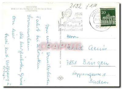Helgoland — widok z lotu ptaka na północnym końcu i na Longe Anna — wydawca Mülde vom Alltag, n° 404 — Rewers