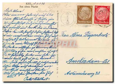 Kiel — Na starym rynku — wydawca Hans M. Dietrich & Söhne, nr K.2 — Rewers