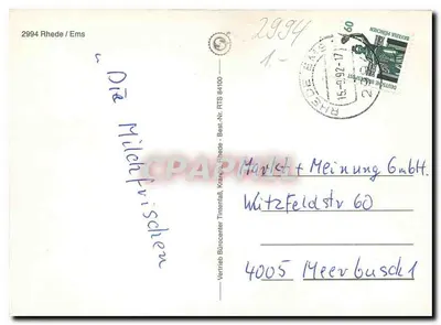 Rhede/Ems — widok miasta i jego kościoła — wydawca Vertrieb Büroräume Tinnerlaß — Rewers