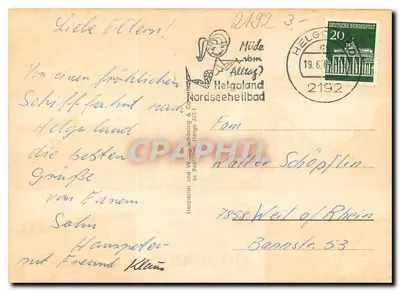 Helgoland — pejzaż wybrzeża i miasto — wydawca Helgoland Nordseeheilbad — Rewers