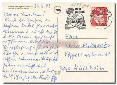 Braunlage im Oberharz — Fontanna z jeleniem — Cramers Kunstpostkarten 3389 — Rewers