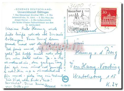 Göttingen — Cidade Universitária — editor A. H. Wagner, Silésia, n° 521 — Verso