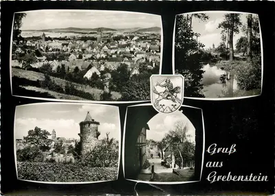 Grebenstein — vista panorâmica, rio, torre e rua — Verlag Foto Kiter, n° 283
