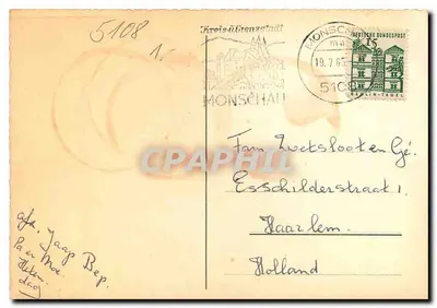 Monschau — vista panorâmica com escudo — editor não identificado — Verso