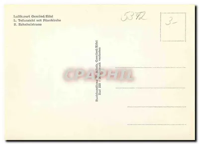 Gemünd/Eifel — Widok z lotu ptaka z kościołem i stacją — Buchhandlung W. Allofs — Rewers