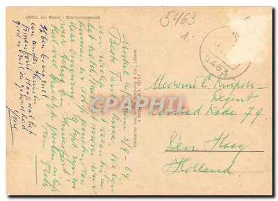 Unkel no Reno — Promenade do Reno — Fabricante e Editor Sättling & Co., D-Besten N.T. 92151 — Verso