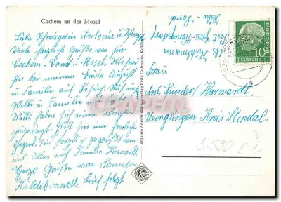 Cochem an der Mosel — widok zamek i wioska — wydawca nieznany — Rewers