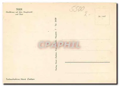 Trier — Marktkreuz no Hauptmarkt e Dom — Verlag Horst Ziethen, Nr. 1447 — Verso