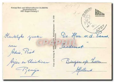 Kneipp-Bad i kurort wysokogórski OLSBERG — Hochsauerland — wydawca KRÄLING, nr 2180 — Rewers