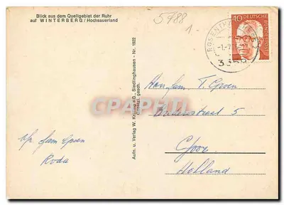 Vista do Winterberg / Hochsauerland — Quellgebiet da Ruhr — editor W. Krauling KG, Siedlinghausen — Verso
