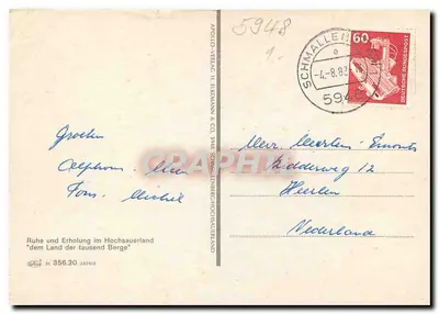 Widok na góry Hochsauerland — wydawca Apollo-Verlag H. Eikmann & Co. nr 356.20 — Rewers