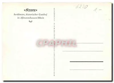 Hotel « Krone » — famoso, histórico hotel de hospedagem em Affmannshausen/Rhein — editor Hoster & Kuffert, Hannover — Verso
