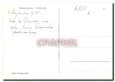 Baden-Baden - Trinkhalle — wydawca Kunstverlag Karl Fehrs, Fürth Odenwald, nr 6350 — Rewers