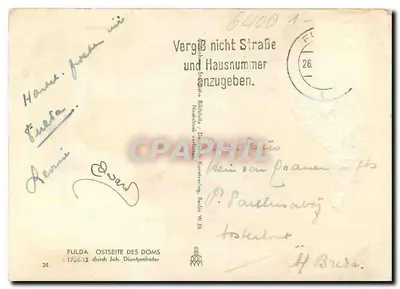 Fulda — Ostseite katedry — wydawca Joh. Dientenhofer, nr 24 — Rewers