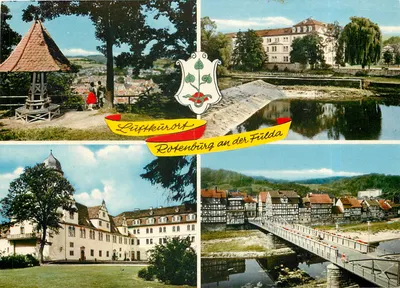 Rotenburg an der Fulda — vista panorâmica com castelo, ponte e igreja — editor Herst. u. Verlag Schöning + Co