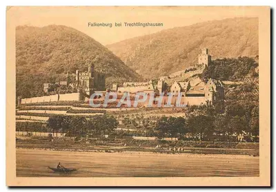 Falkenburg bei Trechtlingshausen — castelo em ruínas em colina, vista desde o rio — J.G. F. No. 20