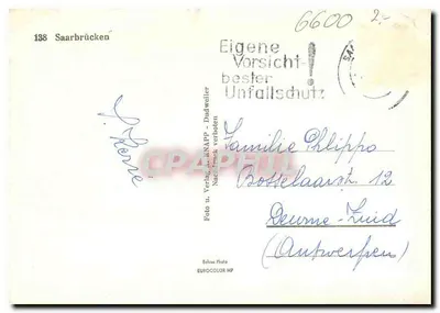 Saarbrücken — widok panoramiczny i zabytki — wydawca Dudweiler — Rewers