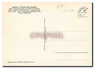Kaplica podwyższonego świętego Krzyża — Gospoda Pension Heinz Braband — Schöning Farbkarte 103 — Rewers
