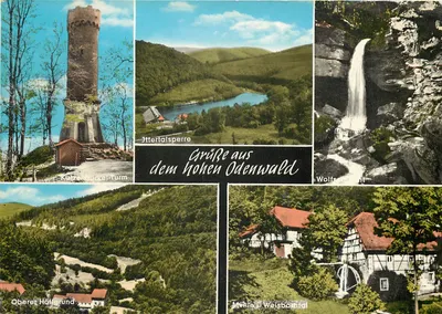 Grüße aus dem hohen Odenwald — Torre do Katzenbuckel, Lago Jttertal, Fonte do Lobo, Vale do Weisbach e Moinho do Höllgrund