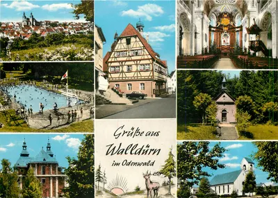 Walldürn no Odenwald — vista panorâmica e monumentos — SWU Photo Verlag, n° 6968