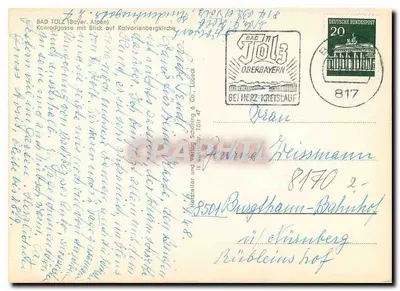Bad Tolz (Alpes Bajauras) — Konradgasse com vista para a Igreja do Calvário — editor Stadling & Co., Tolz — Verso