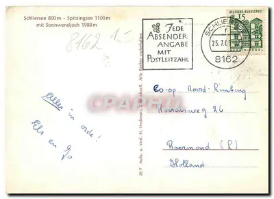 Schliersee e Spitzingsee — montanhas e aldeias alpinas — H. Heckmair, Verl. n°28 — Verso
