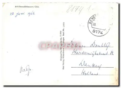 Benediktbeuern/Oberbayern — vista aérea do mosteiro e do vilarejo — Foto Verlag Hildenbrand, Goppingen, n° 5/3833 — Verso