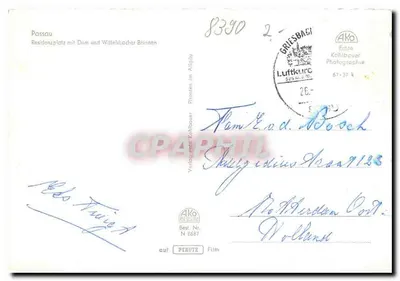 Passau, Residenzplatz — Catedral e Fonte Wittelsbacher — Verlag Ako Kohlbauer, N° 6587 — Verso