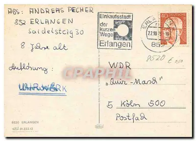 Widok z powietrza z Erlangenu — Einkaufsstadt der kurzen Wege — wydawca: Einkaufsstadt der kurzen Wege — Rewers