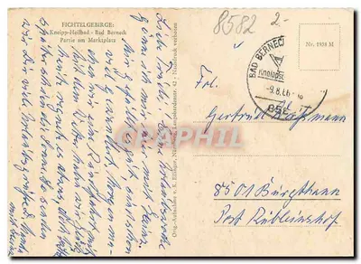 Bad Berneck — vista del Mercado Público con castillo en la colina — editor Fichtelgebirge — Reverso