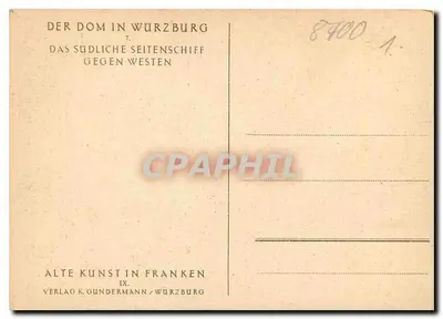 Dom de Wurzbourg — o navio sul para o oeste — editor K. Gundermann, Wurzbourg — Verso