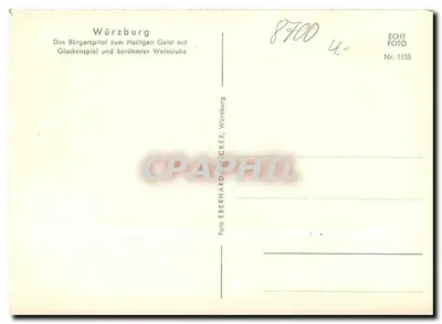 Würzburg — A Igreja do Espírito Santo com seu campanário e sua famosa adega de vinho — Foto Eberhard, Würzburg, n° 1155 — Verso