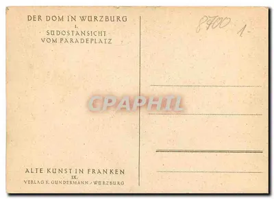 Dom de Wurzbourg — vista sudeste do Paradeplatz — editor Alte Kunst in Franken, n° IX — Verso