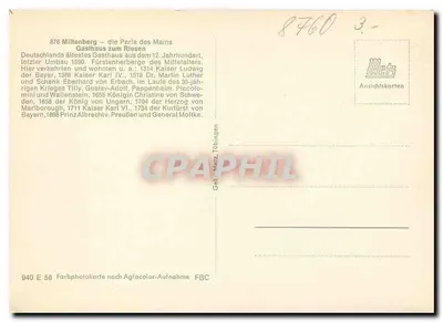 Gasthaus zum Riesen — Millenberg — Mets Ansichtskarten — Verso